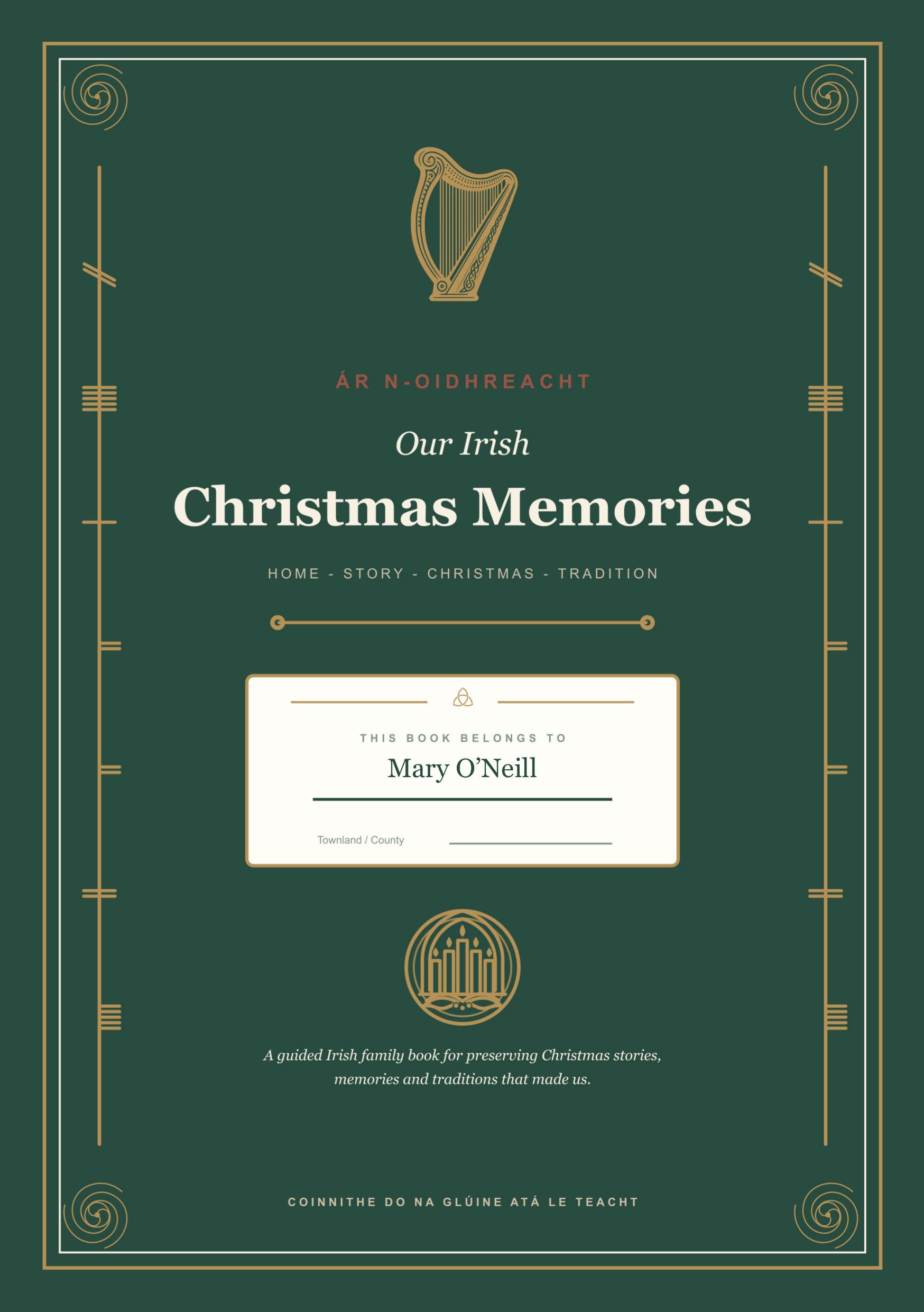 Irish Christmas Memory Book sample cover personalised with Mary O’Neill